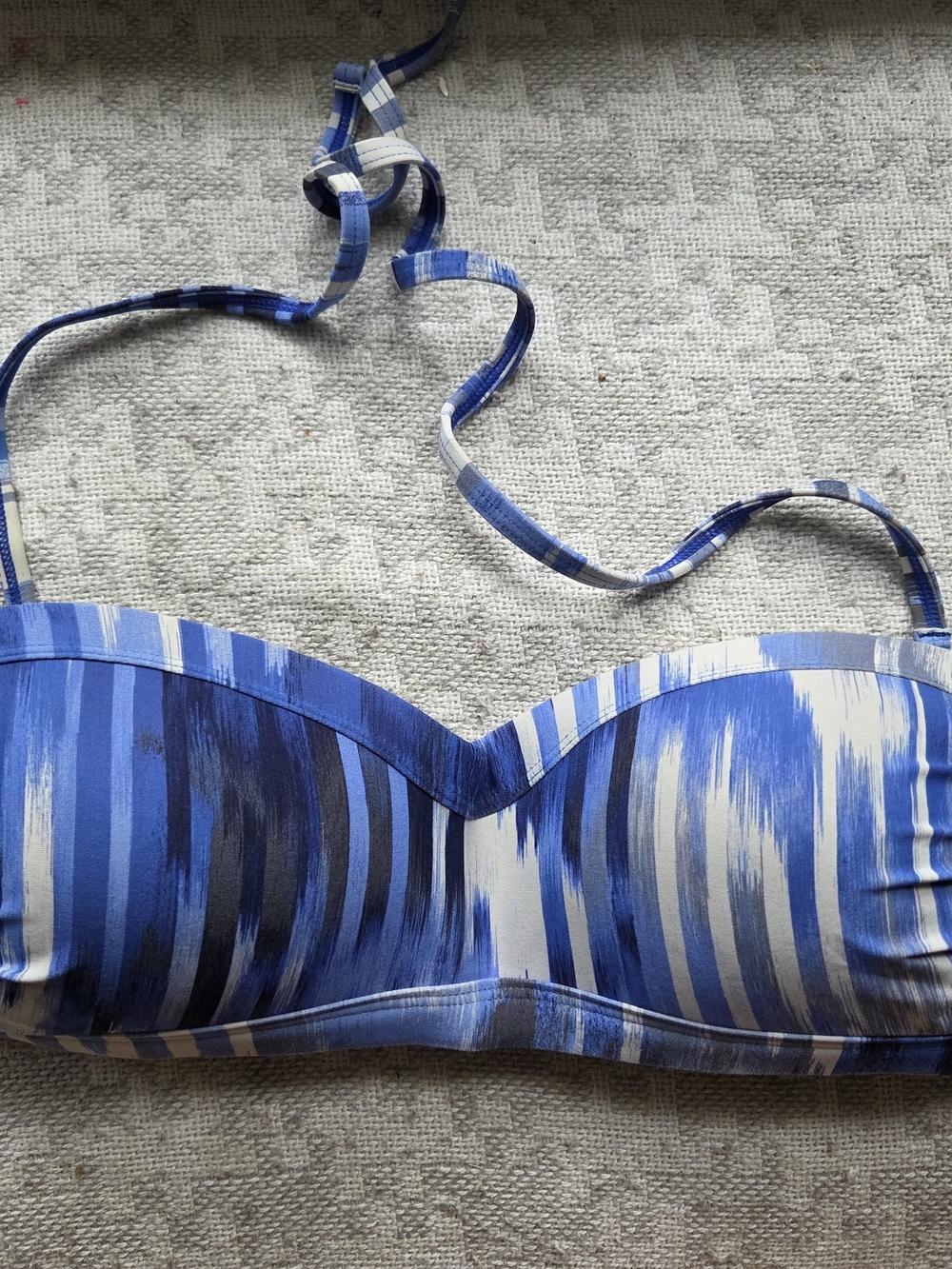 Athleta Blue and White Striped Bandeau Bikini Top